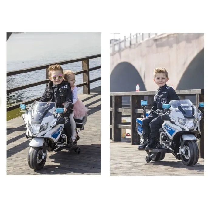 BMW R1200 Policja – elektryczny motocykl dla dzieci w białym kolorze