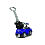 Solidny jeździk niebieski z pchaczem, idealny na prezent