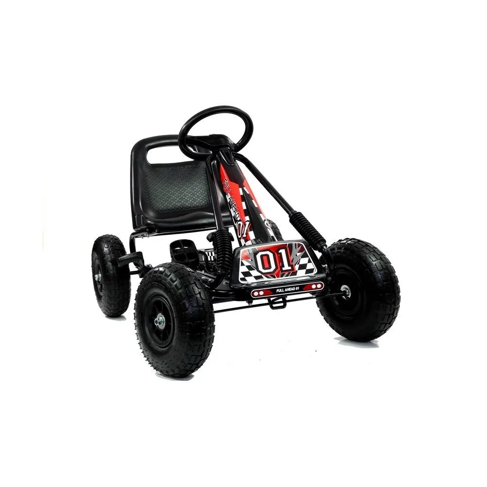 Gokart z szerokimi pedałami i kierownicą sportową, widok z przodu