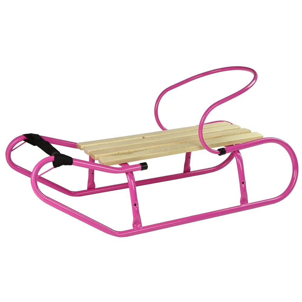 Bezpieczne sanki dla dzieci z drewnianym siedziskiem i paskiem
