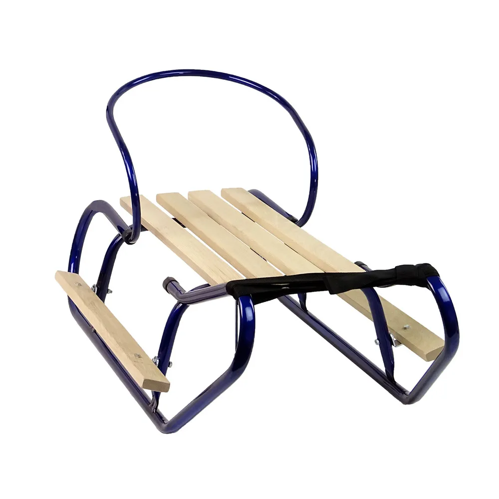 Wytrzymałe sanki dla dzieci z drewnianym siedziskiem i zdejmowanym oparciem