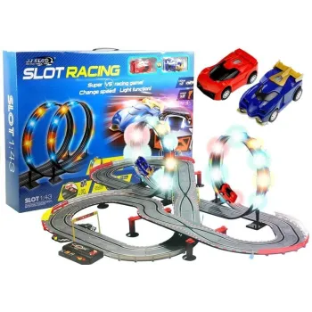 Tor wyścigowy slot cars z dwoma autkami 1:43 i efektami LED