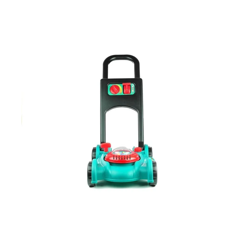 Kolorowa zabawkowa kosiarka na pchacz z plastikowym kanistrem