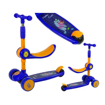 Granatowa hulajnoga trójkołowa balansowa z diodami LED i siodełkiem