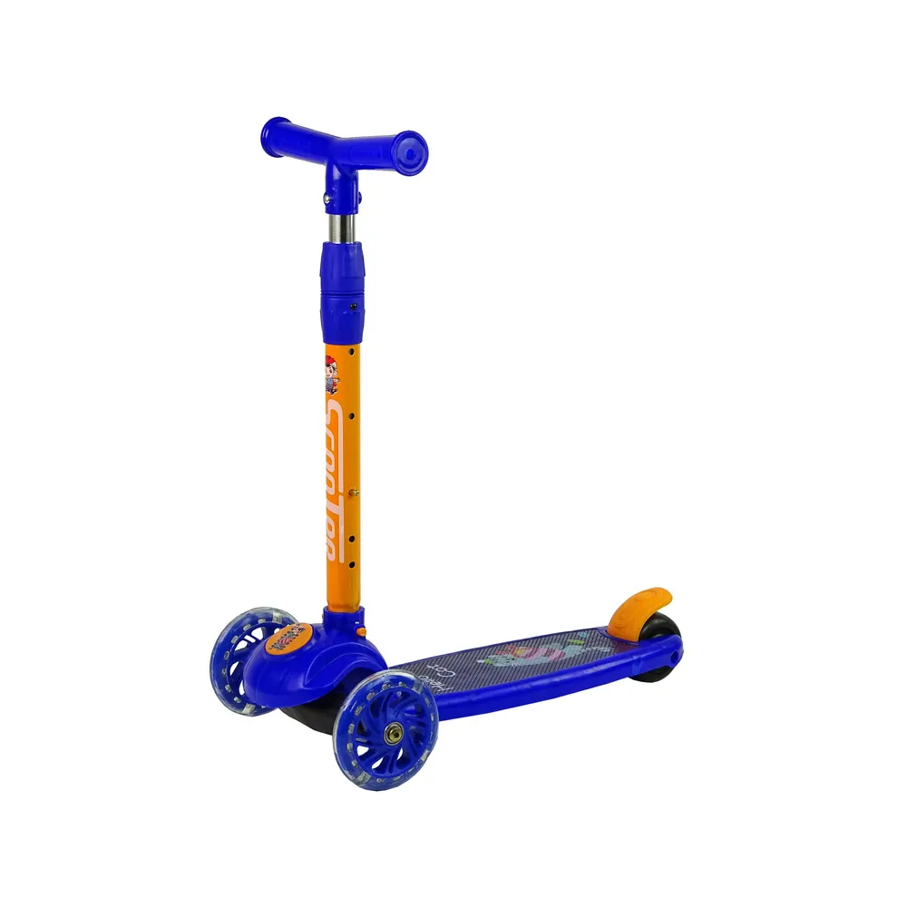 Hulajnoga z cienkimi świecącymi kołami LED na tle białym