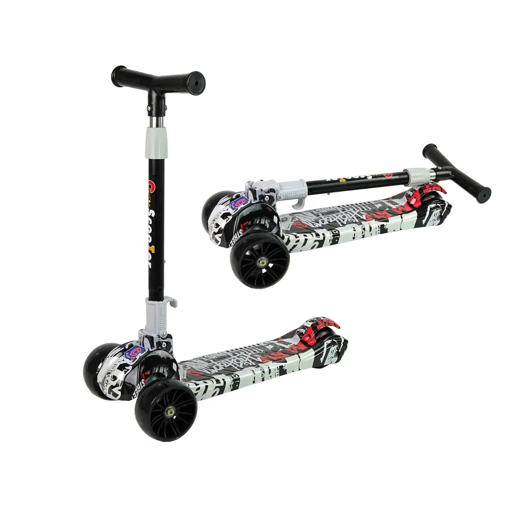 Hulajnoga trójkołowa świecące koła LED biała kolorowa graffiti dla dzieci