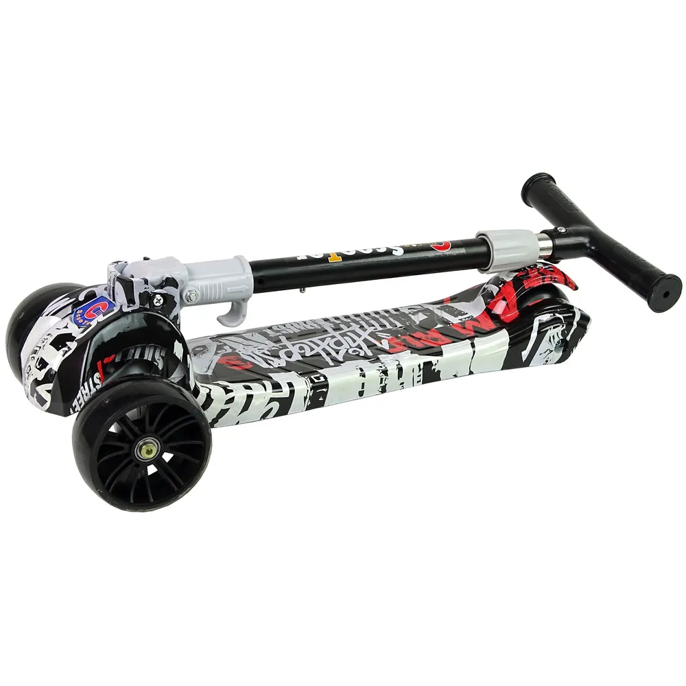 Hulajnoga biała z motywem graffiti i świecącymi kołami LED dla najmłodszych
