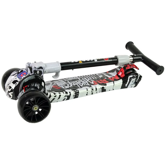 Hulajnoga biała z motywem graffiti i świecącymi kołami LED dla najmłodszych