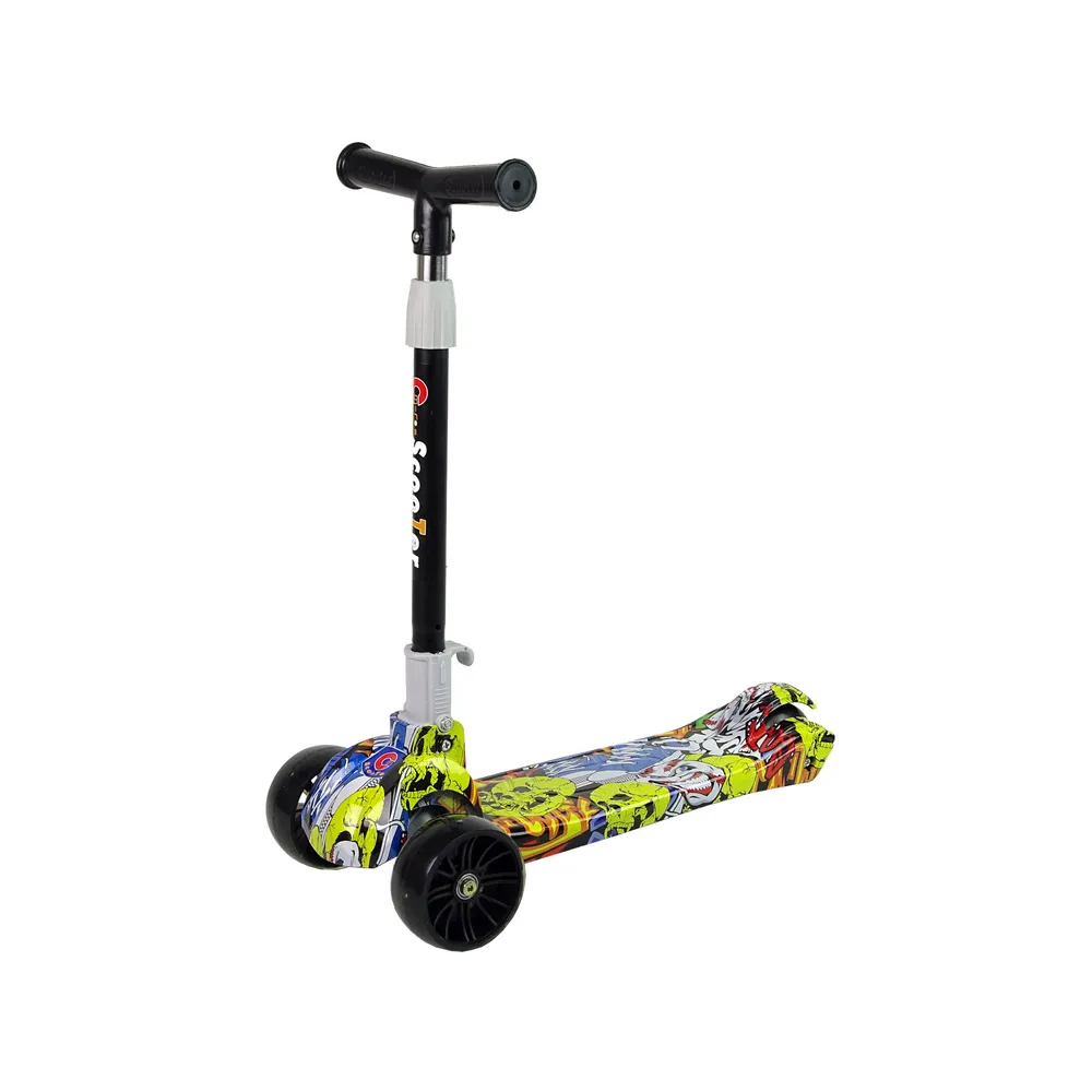 Hulajnoga dziecięca LED z kolorowymi świecącymi kołami i motywem czaszki