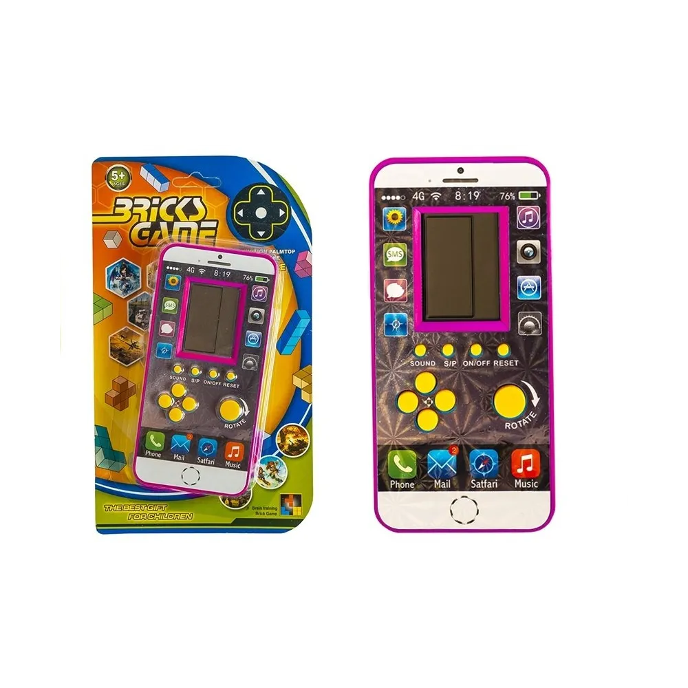 Różowa gra elektroniczna Tetris z przyciskami i kolorowym wyświetlaczem