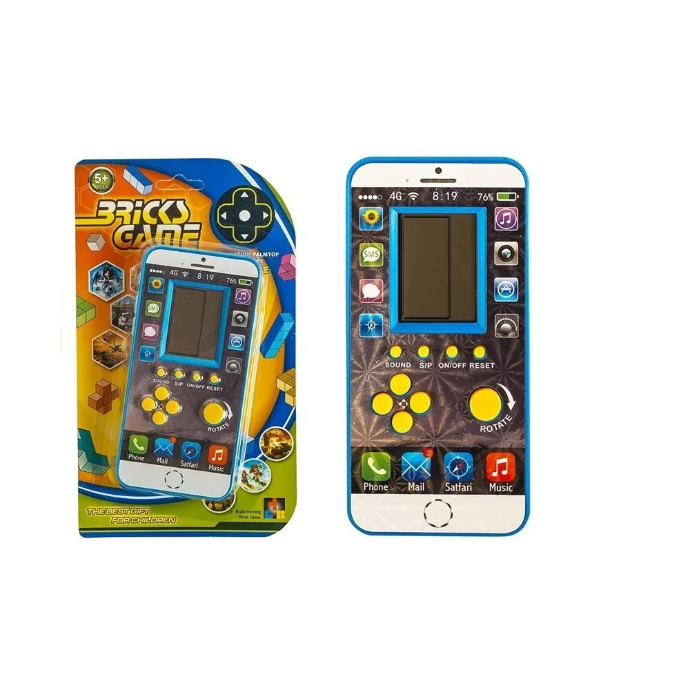 Niebieska gra elektroniczna Tetris w kształcie komórki dla dzieci