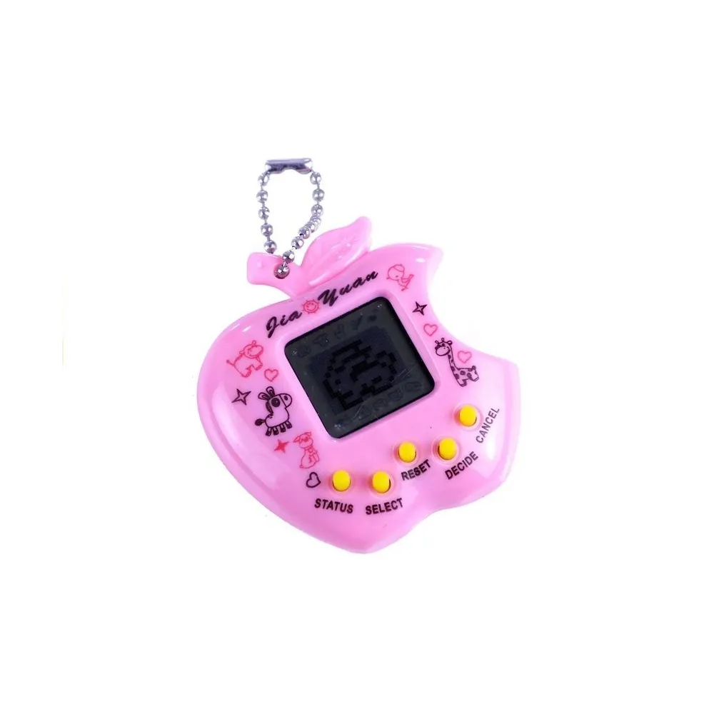 Elektroniczne tamagotchi w kolorze różowym prezentowane na tle białym