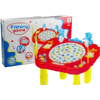 Czerwona gra łowienie rybek ze świecącymi elementami na stoliku