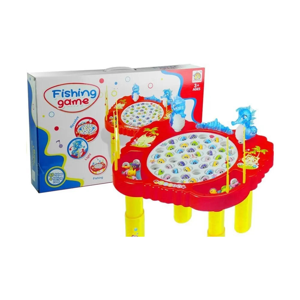 Czerwona gra łowienie rybek ze świecącymi elementami na stoliku