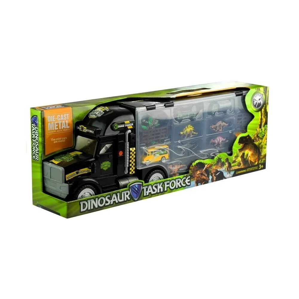 Zestaw tir z dinozaurami, autkami i samolotem do kreatywnej zabawy