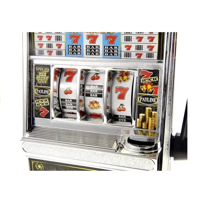 Zabawka kasynowa skarbonka z trzema bębnami i światłem