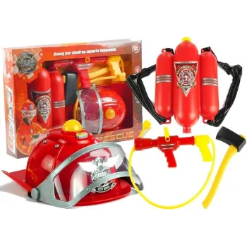 Zestaw Strażaka Dla Dziecka Kask Toporek Akcesoria Czerwony