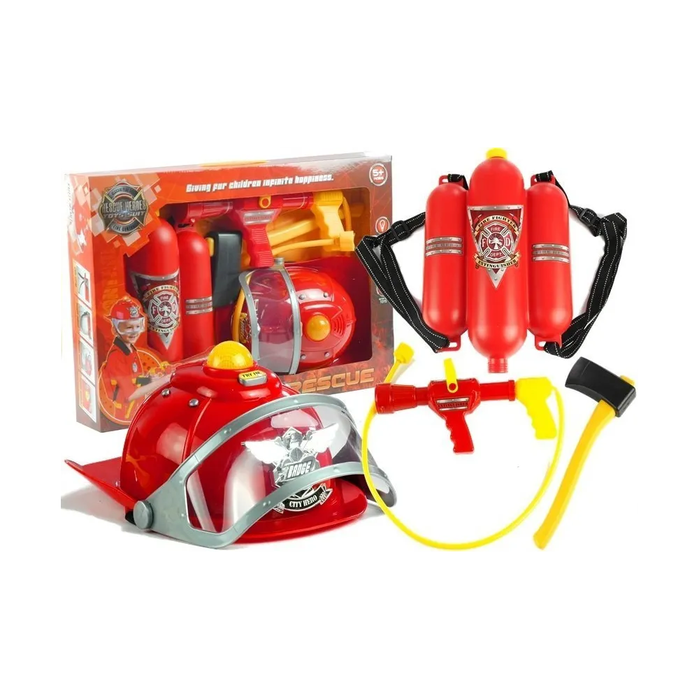 Zestaw Strażaka Dla Dziecka Kask Toporek Akcesoria Czerwony
