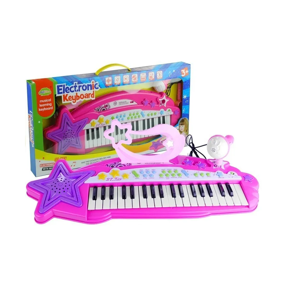 Różowy keyboard organki z 37 klawiszami i mikrofonem dla dzieci
