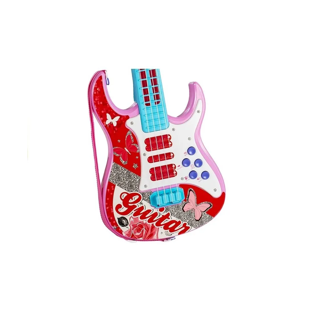 Zabawka gitara dziecięca w różowym kolorze z motywami motylków