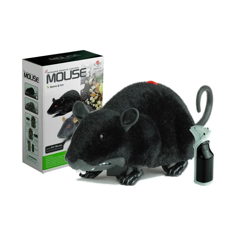 Zabawka mysz RC duża, czarna, zabawna dla dzieci i domowych pupili