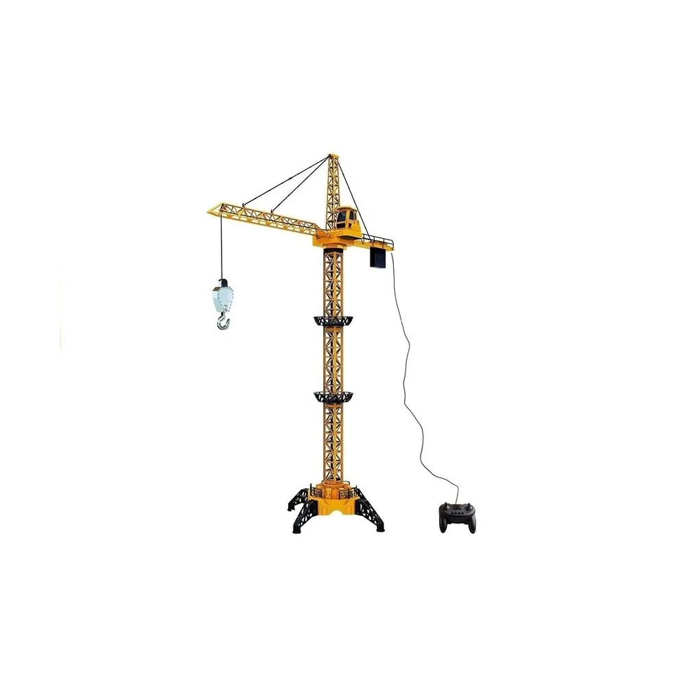 Duży żółto-czarny dźwig zabawkowy z ruchomym ramieniem i realistyczną kabiną