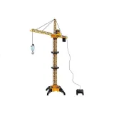 Duży żółto-czarny dźwig zabawkowy z ruchomym ramieniem i realistyczną kabiną