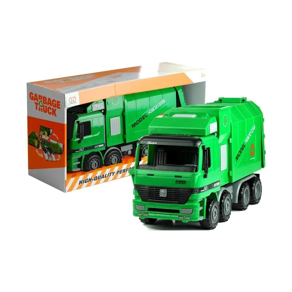 Zielona śmieciarka zabawka z przypinanym koszem dla dzieci od 3 lat