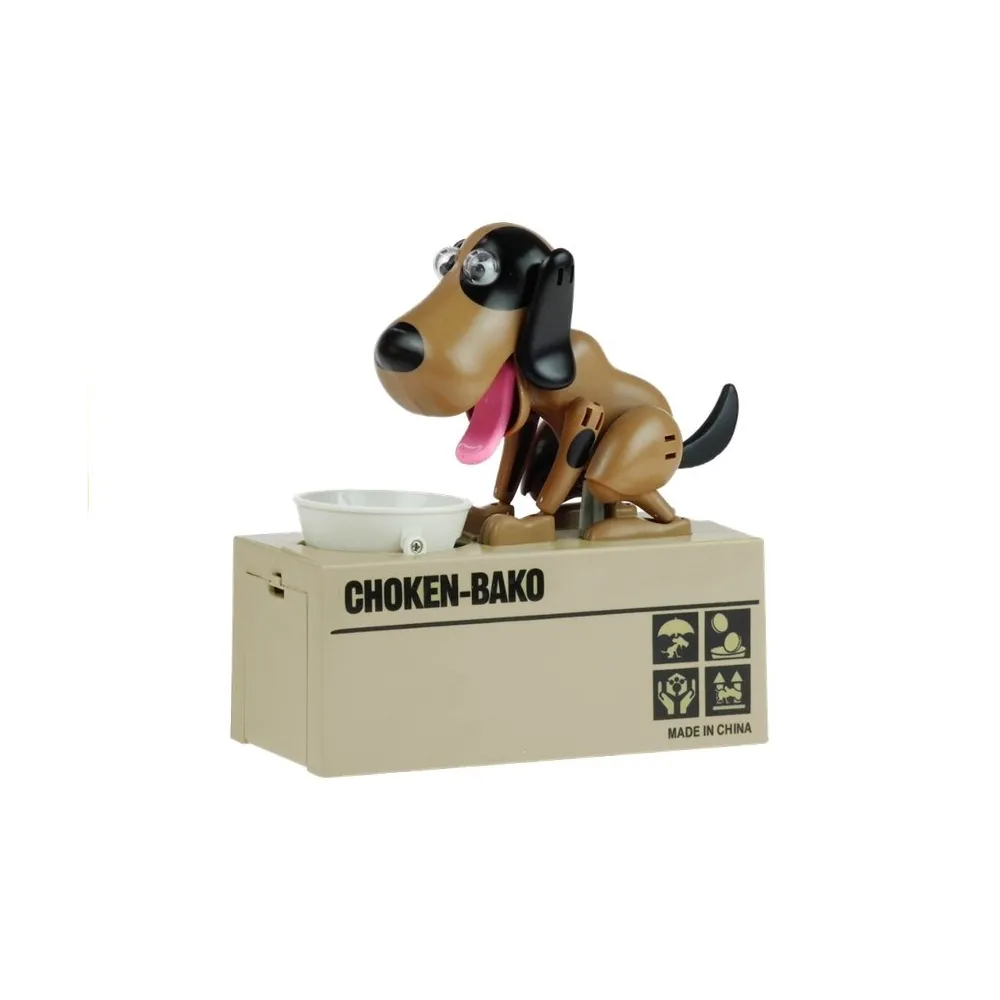 Interaktywna skarbonka pies zjadający monety ciemnobrązowy w łatki