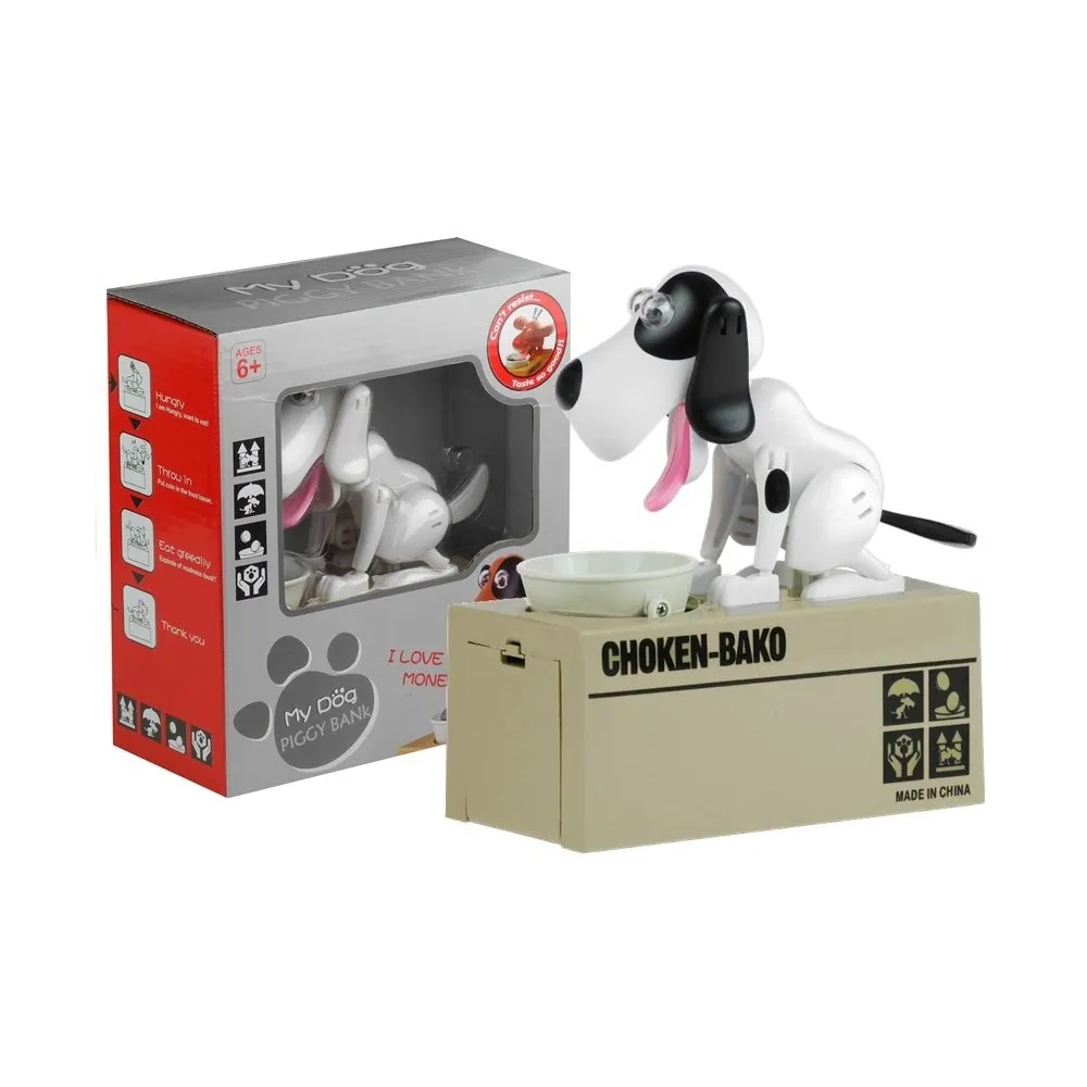 Biała skarbonka piesek z ruchomymi elementami i dźwiękiem