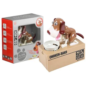 Jasnobrązowa skarbonka piesek jedzący monety dla dzieci