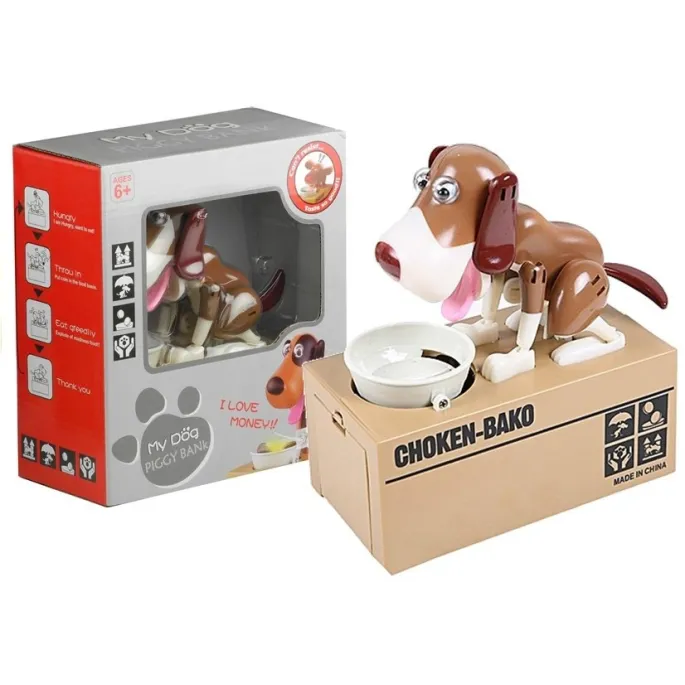 Jasnobrązowa skarbonka piesek jedzący monety dla dzieci