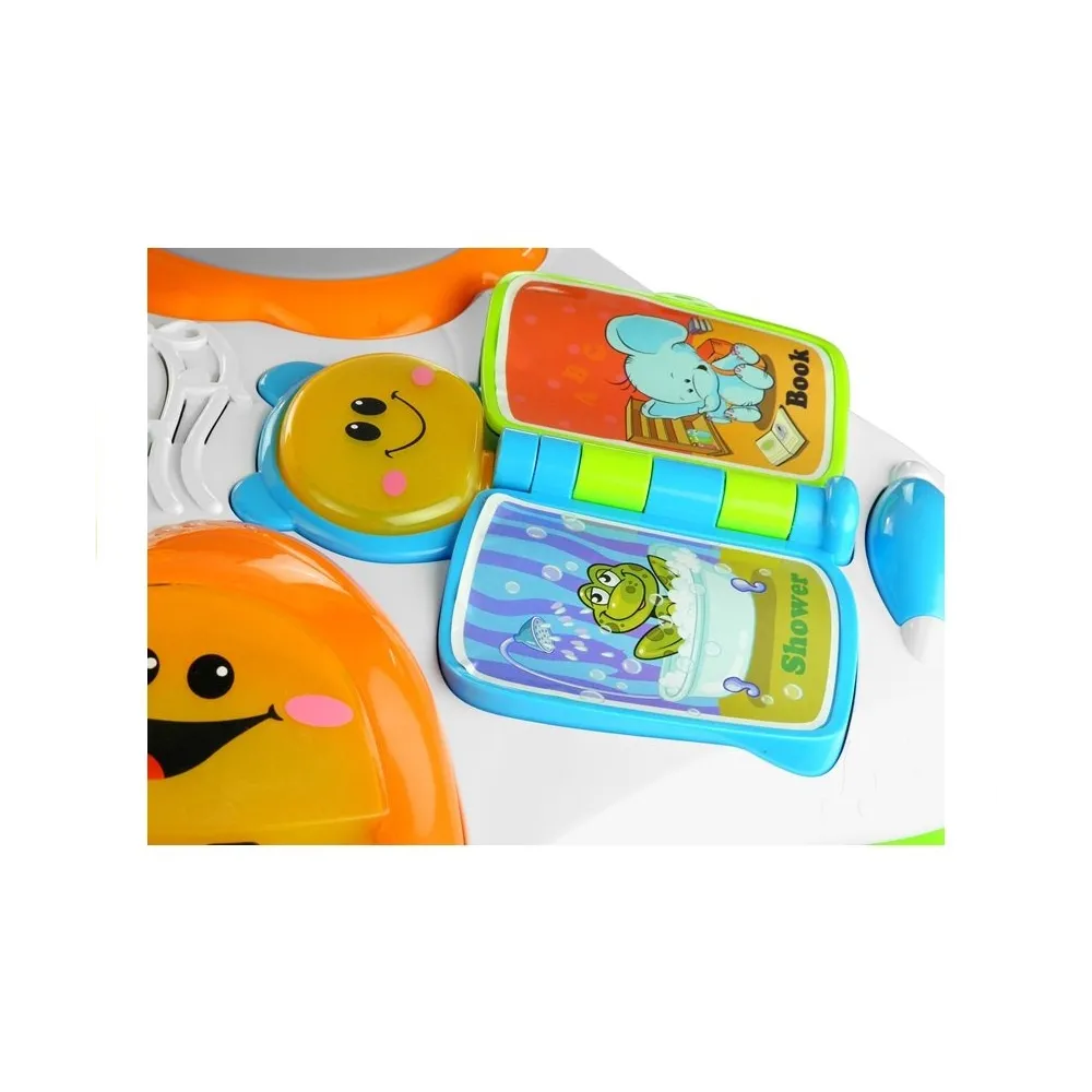 stolik edukacyjny dla niemowląt z książeczką i lusterkiem