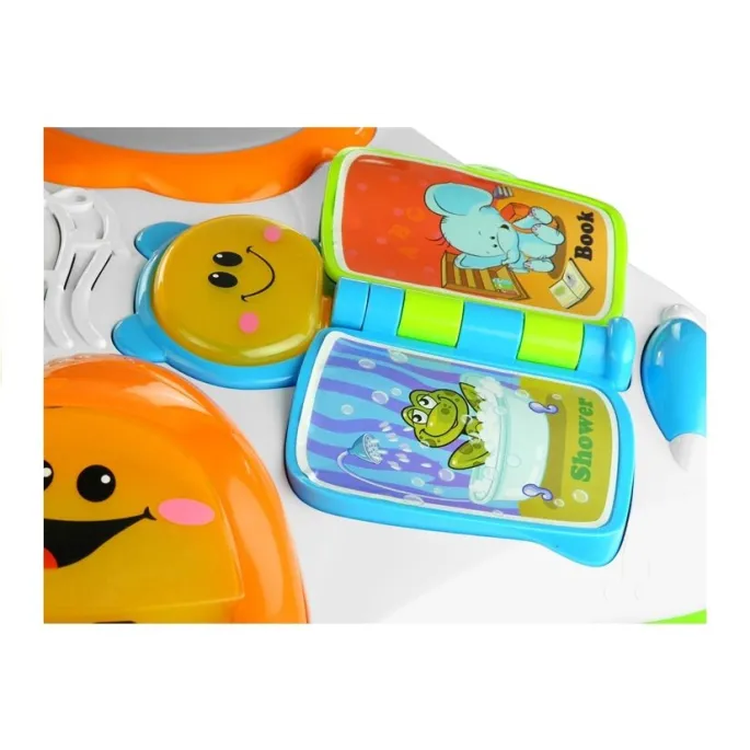 stolik edukacyjny dla niemowląt z książeczką i lusterkiem