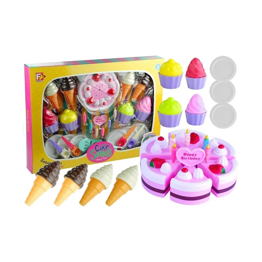 Duży zestaw serwis urodzinowy tort z 32 elementami na prezent