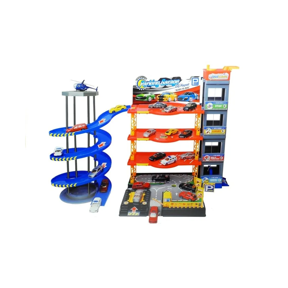 Wielofunkcyjny garaż z helikopterem i zestawem akcesoriów do zabawy