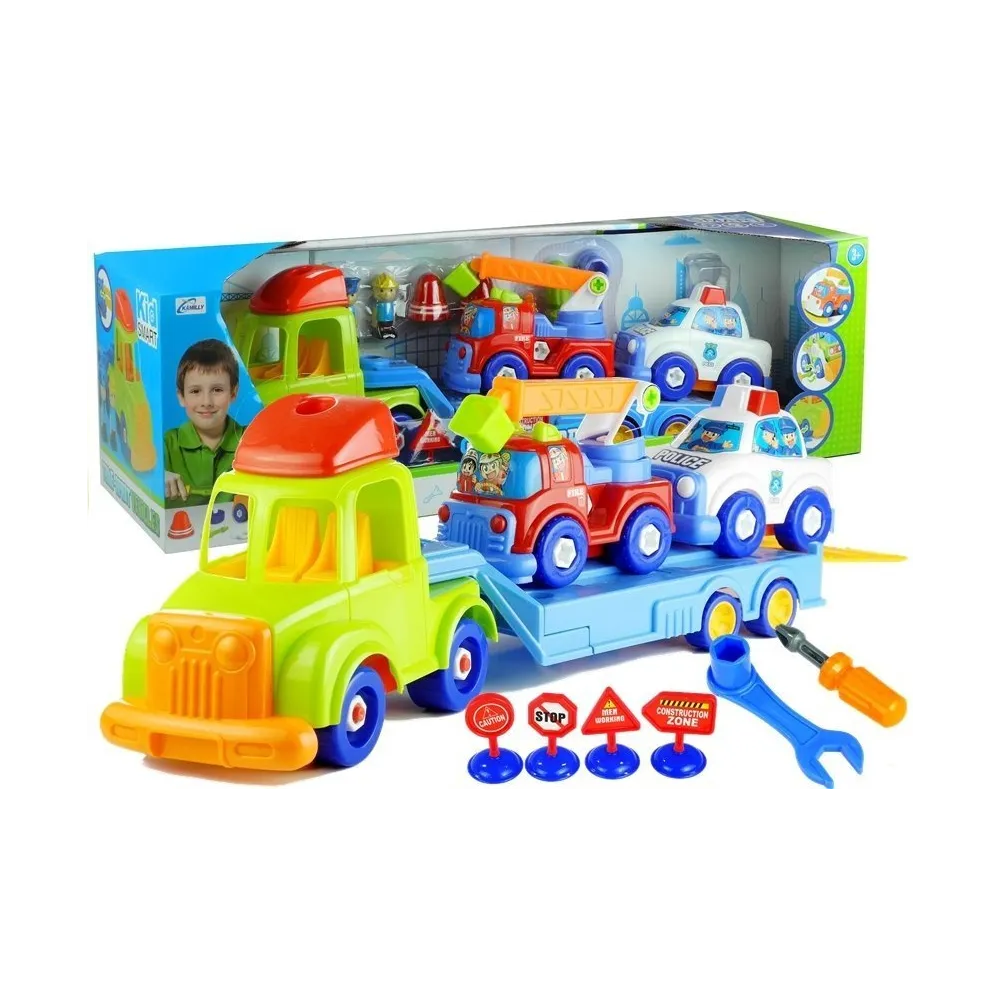 Zestaw rozkręcanych pojazdów policyjnych i strażackich dla dzieci