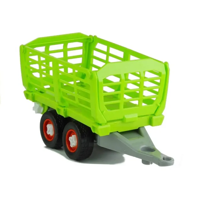 Kolorowy traktor do rozkręcania z przyczepą na tle białym