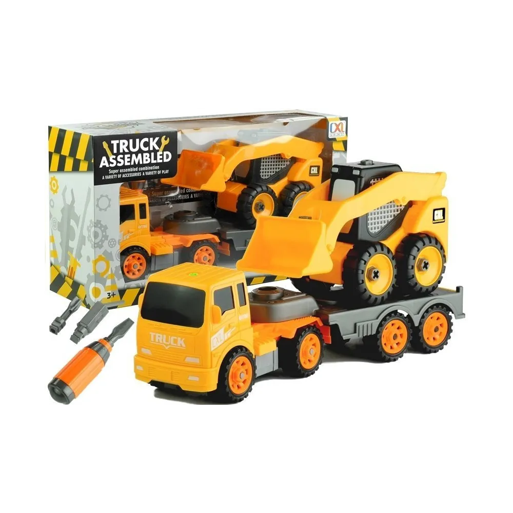 Zestaw dwóch pojazdów budowlanych do rozkręcania z narzędziami dla dzieci