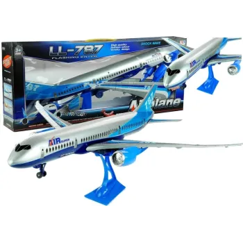 Granatowy samolot zabawka 69 cm z napędem dla dzieci na stojaku