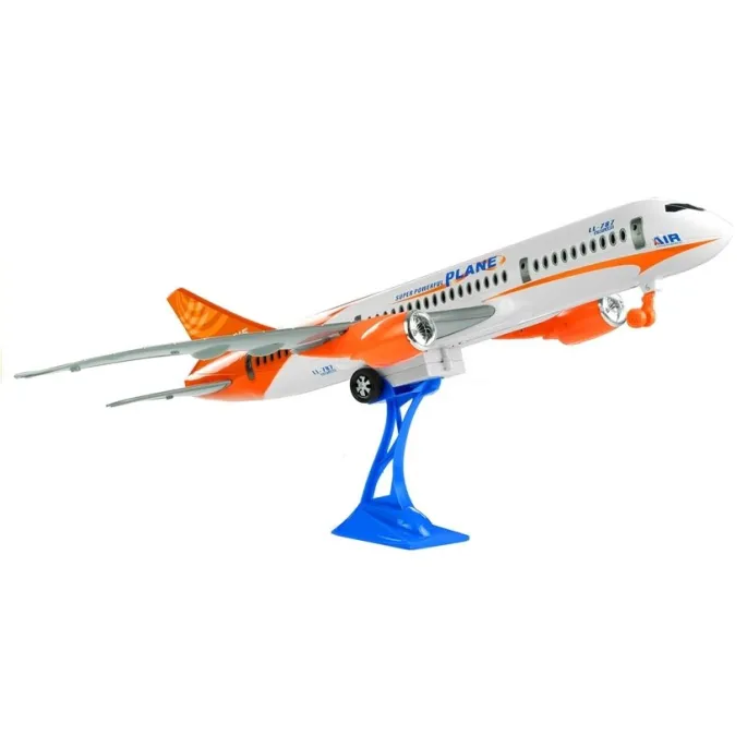 Duży biały samolot pasażerski zabawkowy z napędem friction