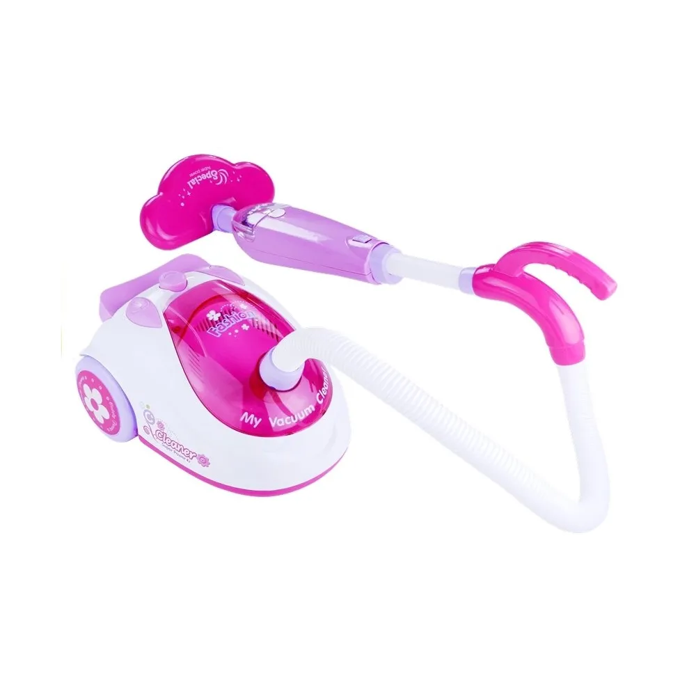 Różowy zabawkowy odkurzacz dla dzieci z wymiennymi końcówkami
