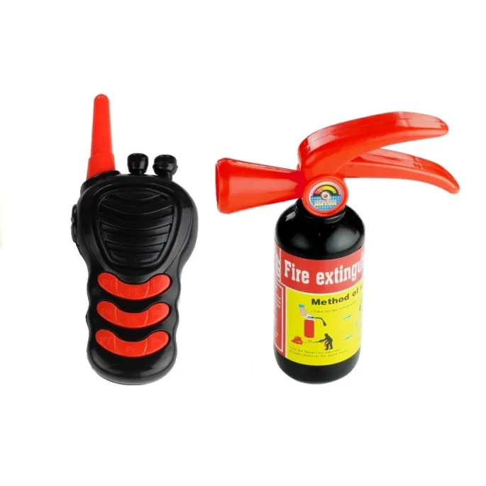 Komplet akcesoriów strażackich, narzędzia i maska