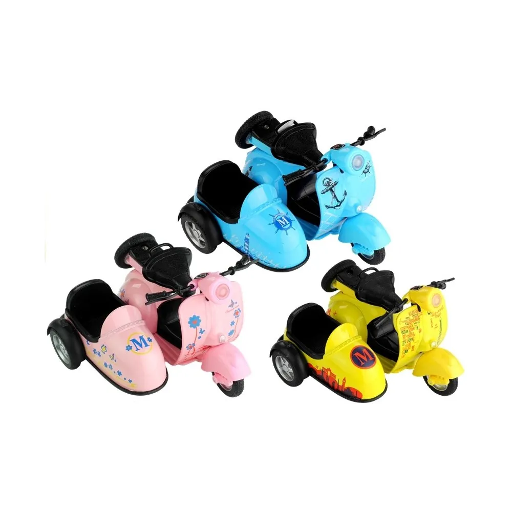 Motorek zabawkowy na napęd pull-back w trzech kolorach dla dzieci