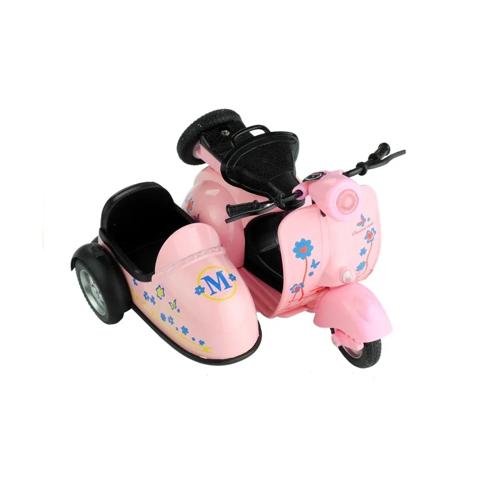 Motorek w skali 1:14 z metalowym korpusem i kolorowymi detalami