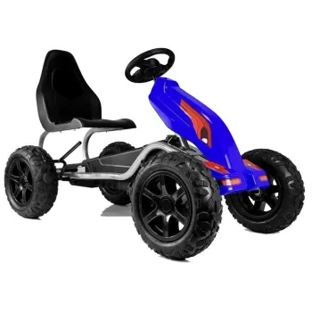 Gokart na pedały B012 w kolorze niebieskim na podwórku