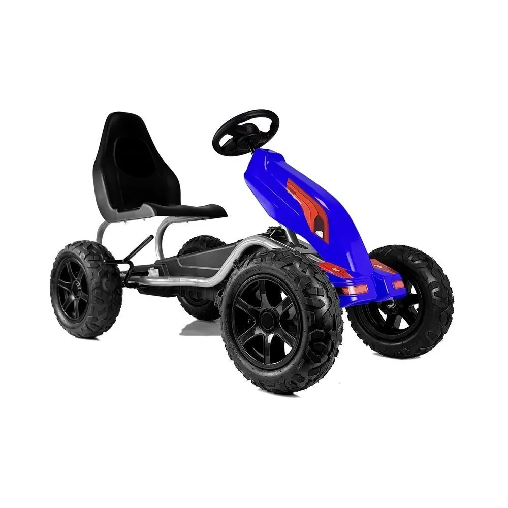 Gokart na pedały B012 w kolorze niebieskim na podwórku