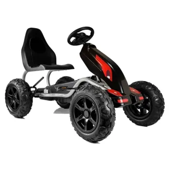 Czarny gokart na pedały B012 z pompowanymi kołami widok z boku