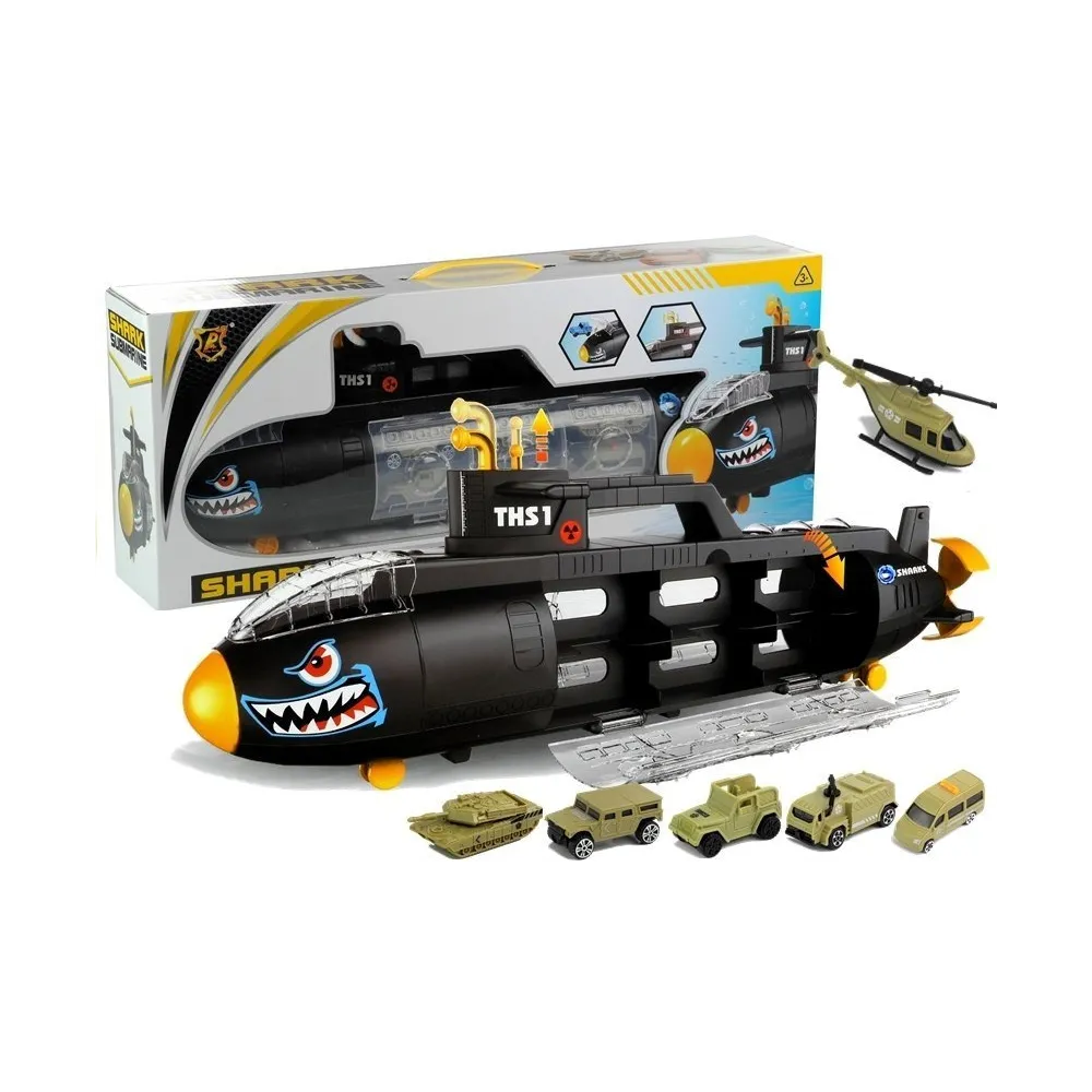 Duża łódź podwodna w kształcie rekina z sorterem na autka