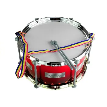 Czerwony bębenek dla dzieci z pałeczkami i regulowanymi szelkami